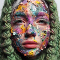 a woman with colorful paint on her face