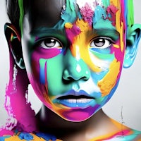 a young girl with colorful paint on her face