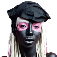 a black woman with pink makeup and dreadlocks