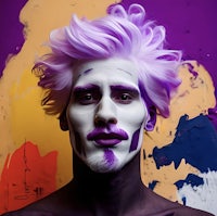 a man with purple hair and paint on his face