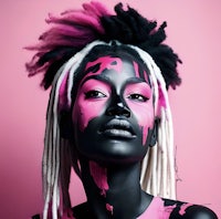 a black woman with pink and black paint on her face